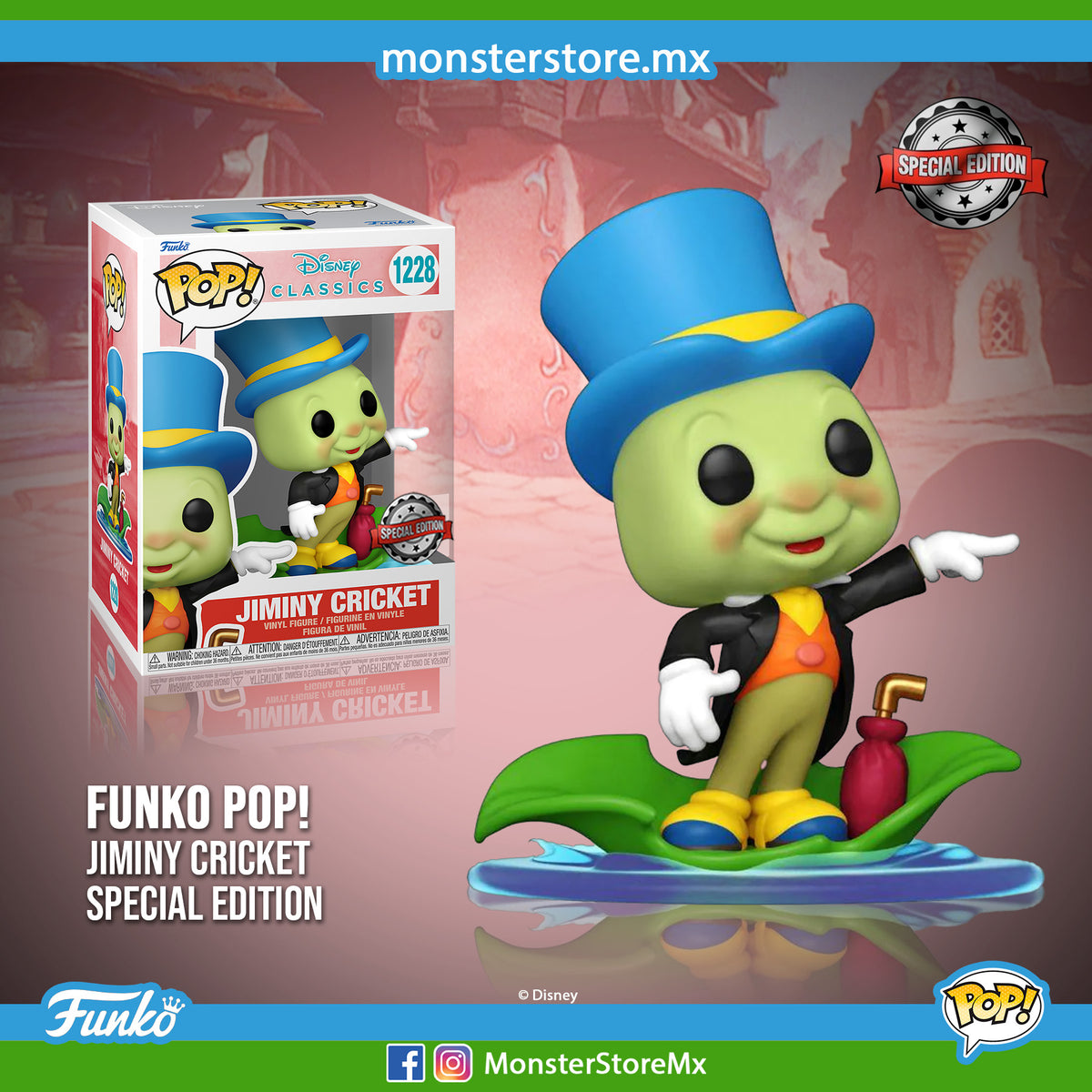 Funko Pop Movies Jiminy Cricket 1228 Special Edition Disney Classi Monsterstoremx 