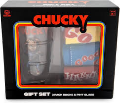 Culture Fly Child's Play Chucky 4 Piece Gift Set 3 Sock Pairs and Pint Glass