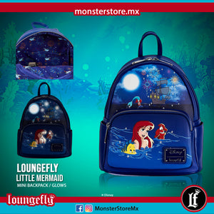 Loungefly Disney Mini Mochila La Sirenita Ariel Mini Backpack Glow Inthe Dark (brilla En La Obscuridad) Lights Up (con Luces)