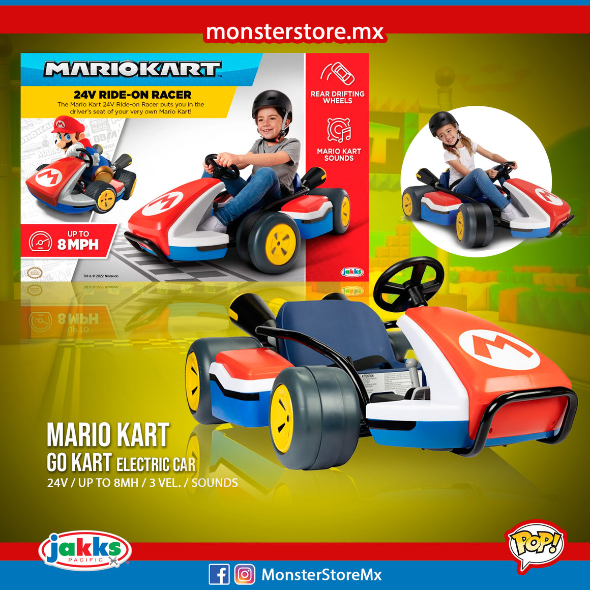 Mario Kart Go Kart Eléctrico Montable 3 Velocidades Monsterstoremx 8347